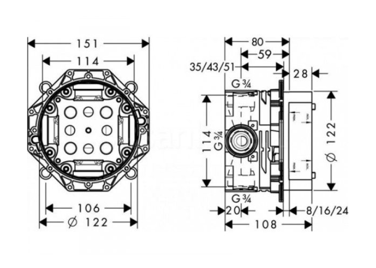 Скрытая часть смесителя HANSGROHE IBOX UNIVERSAL 01800180 (Повреждённая упаковка)