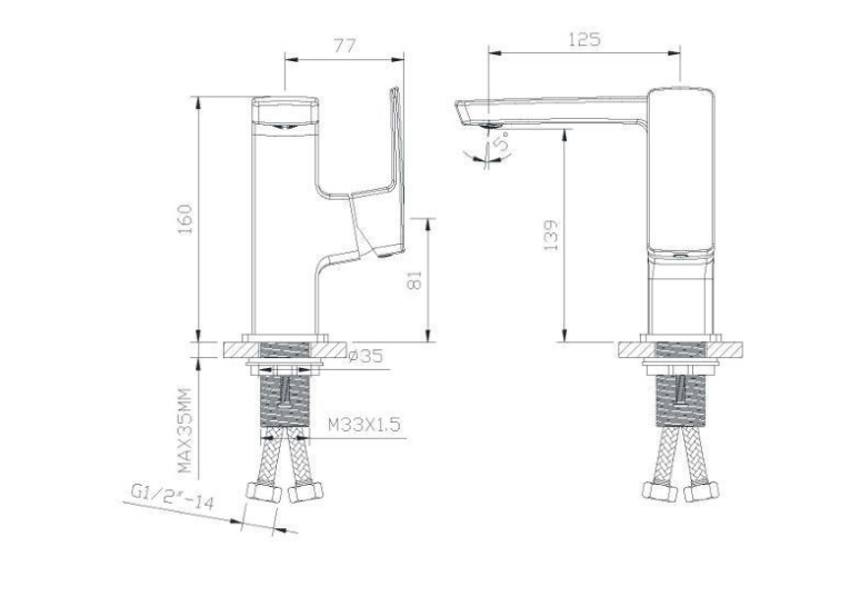 Смеситель для раковины IMPRESE GRAFIKY, рычаг сбоку, ZMK041807012
