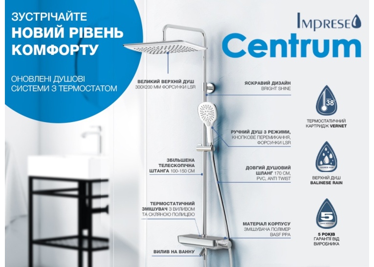  Душова система з термостатом Imprese CENTRUM LX T-10301LX