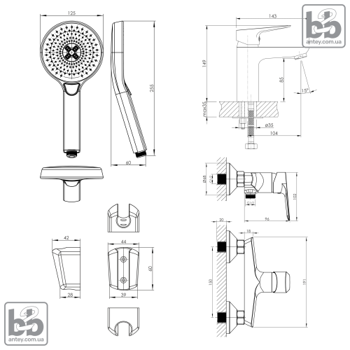 Набор смесителей для душевой (3 в 1) IMPRESE KIT 20081 kit20081