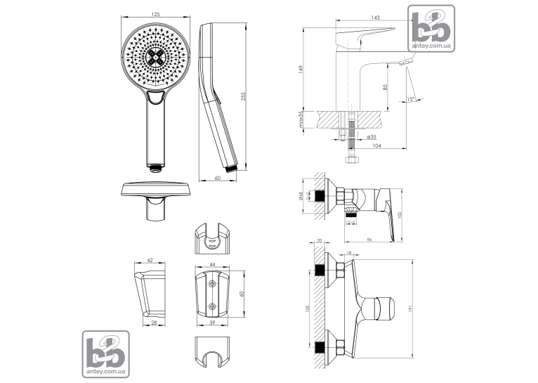 Набор смесителей для душевой (3 в 1) IMPRESE KIT 20081 kit20081