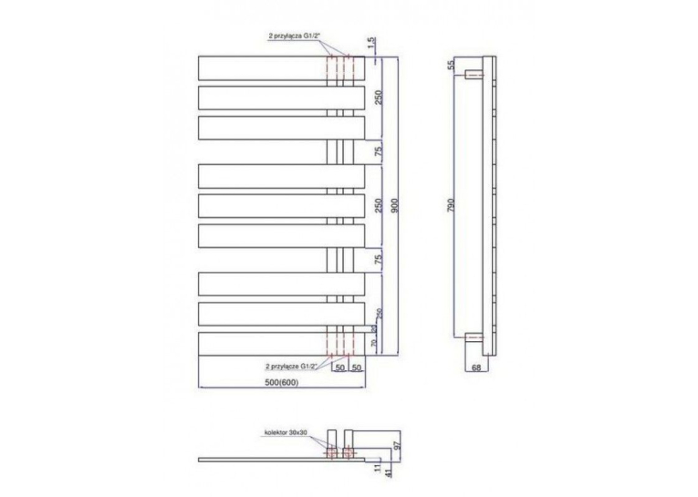 Полотенцесушитель водяной/электрический Instal Projekt NAMELESS, графит, Nam-50/90C12