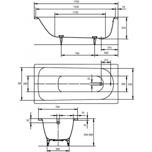 Ванна сталева  прмокутна потовщена KALDEWEI Saniform Plus 363-1 (111800010001) 170x70