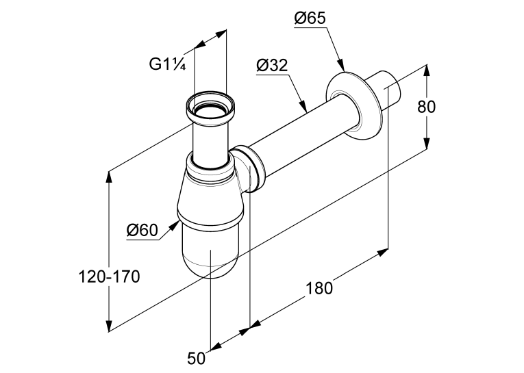 Сифон пляшковий для раковини KLUDI G1 1/4 1010505-00