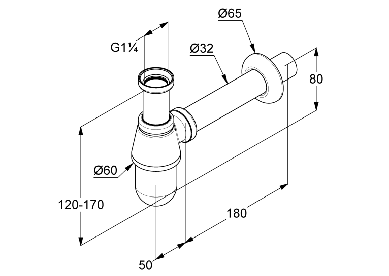 Сифон пляшковий для раковини KLUDI G1 1/4 1010505-00
