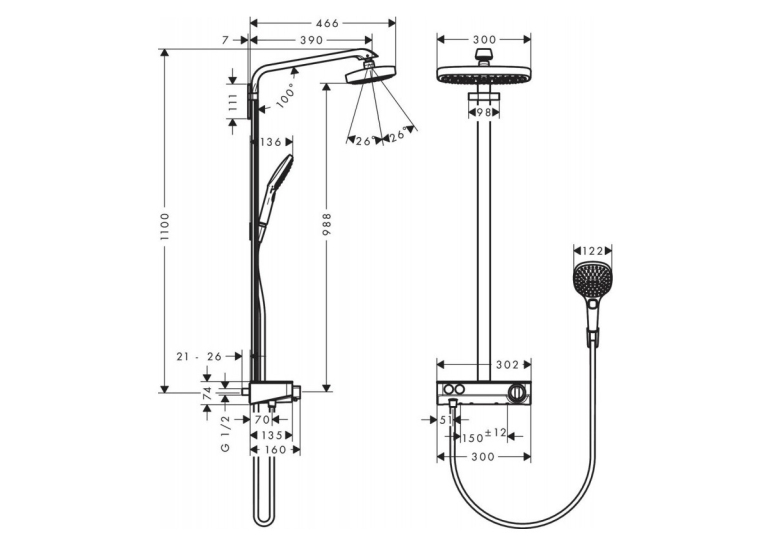  Душова система Hansgrohe Raindance Select E 2JET Ecosmart 27283400