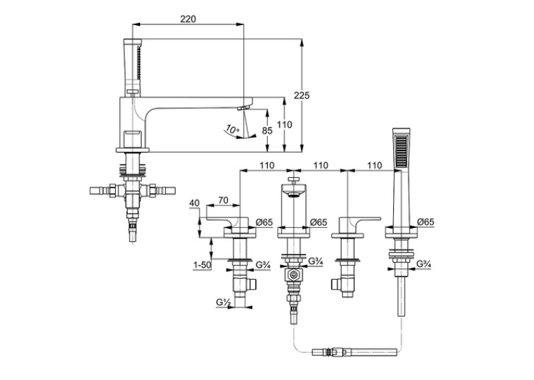 Смеситель для ванны и душа Kludi Zenta SL 484240565