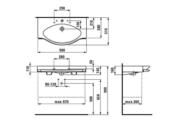  Раковина накладна Laufen PALACE 90x51 см, H8127020001041