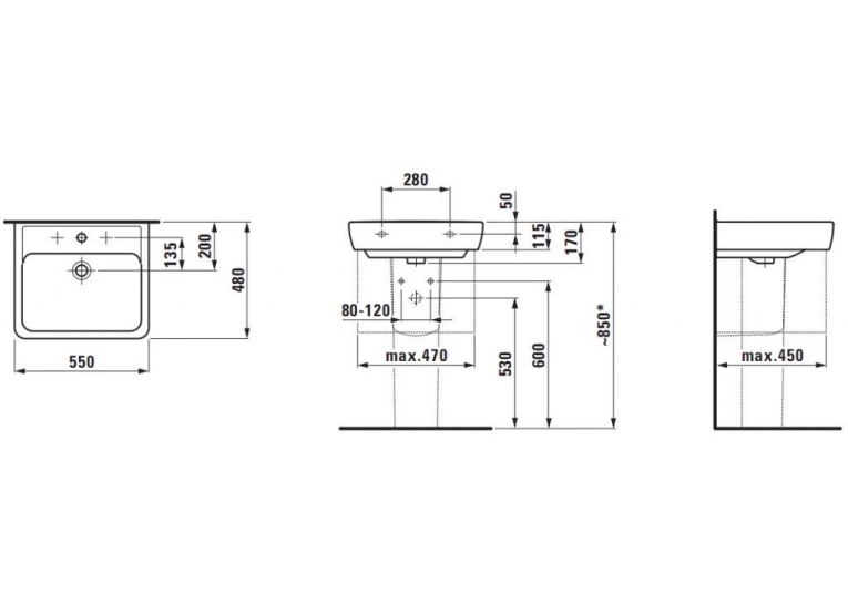 Раковина підвісна Laufen PRO A 55x48 см, з отвором