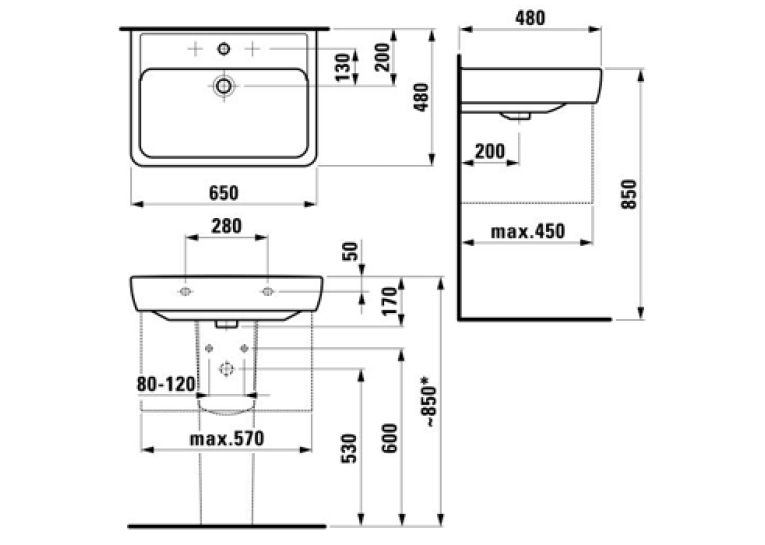 Раковина підвісна Laufen PRO A 65x48 см, з отвором
