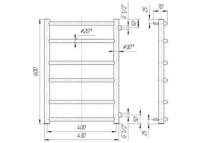 Сушка для рушників Mario Класик 600х400 Б/П 1/2"