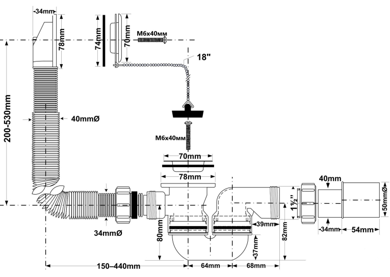 Сифон McAlpine для ванн HC30-EX