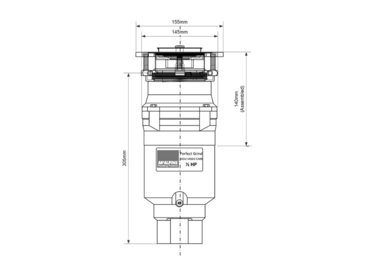 Подрібнювач харчових відходів McALPINE WDU-1ASEU-CARB із пневматичним перемикачем