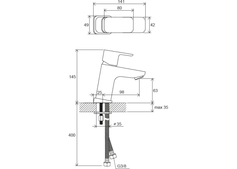 Змішувач для умивальника Ravak 10° Free без відкривання стоку TD F 012.00, X070127