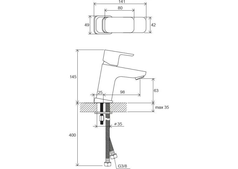 Змішувач для умивальника Ravak 10° Free без відкривання стоку TD F 012.00, X070127