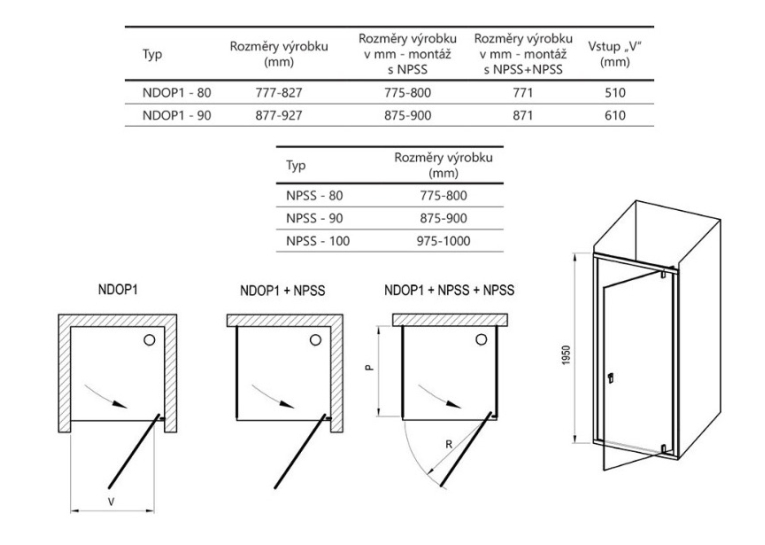 Душові двері Ravak Nexty NDOP1-90 БІЛИЙ+TRANSPARENT, 03O70100Z1