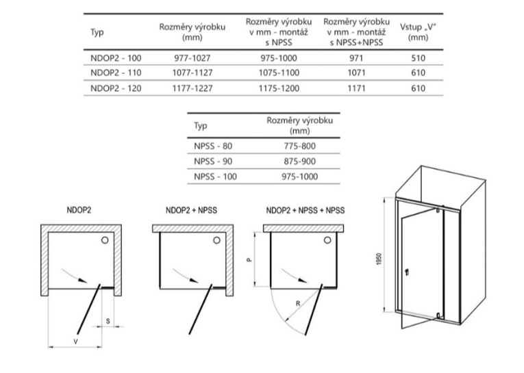  Душові двері Ravak Nexty NDOP2-120 ЧОРНИЙ+TRANSPARENT, 03OG0300Z1