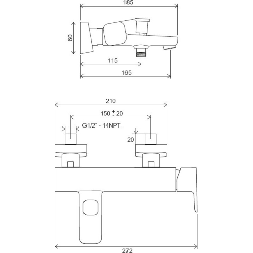 Смеситель для ванны Ravak 10° Free TD F 022.00/150 150 мм, X070131
