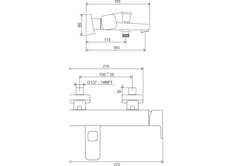 Смеситель для ванны Ravak 10° Free TD F 022.00/150 150 мм, X070131 (выставочный образец)
