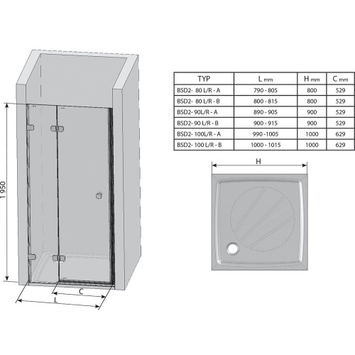 Душові двері Ravak BRILLIANT BSD 2 - 100 AL Transparent, хром, безпечне скло, 0ULAAA00Z1