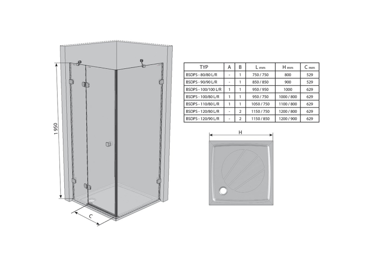  Прямокутна душова кабіна Ravak BRILLIANT BSDPS - 110x80 R Transparent, хром, безпечне скло, 0UPD4A00Z1