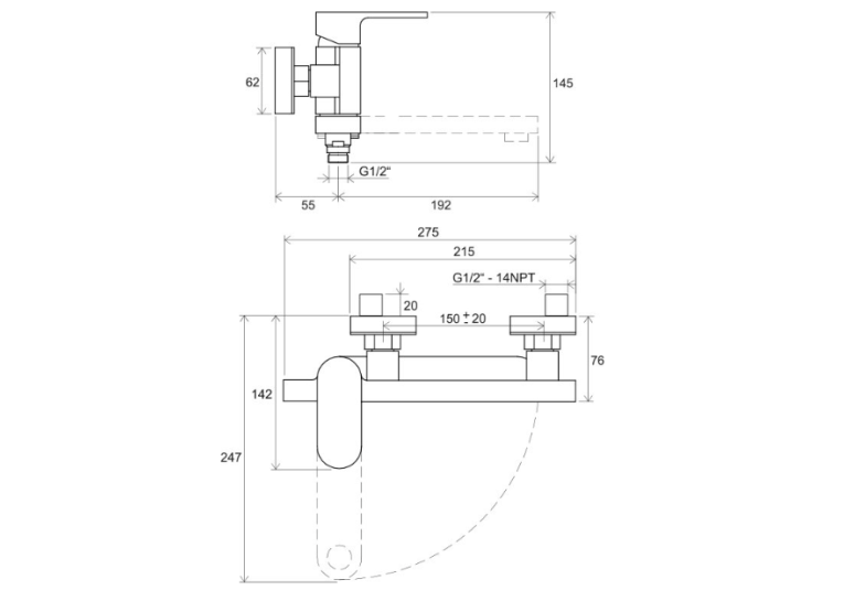 Смеситель для ванны без лейки 150 мм Ravak Chrome CR 022.00/150, X070042