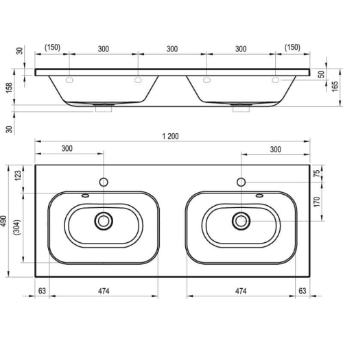 Раковина двойная мебельная Ravak CHROME 1200, 120x49 см, XJG01112000