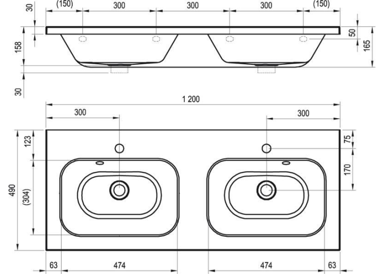 Раковина подвійна меблева Ravak CHROME 1200, 120x49 см, XJG01112000