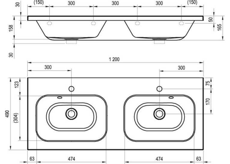 Раковина подвійна меблева Ravak CHROME 1200, 120x49 см, XJG01112000