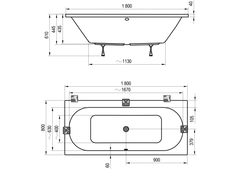 Ванна прямоугольная акриловая Ravak CITY 180х80 см C920000000