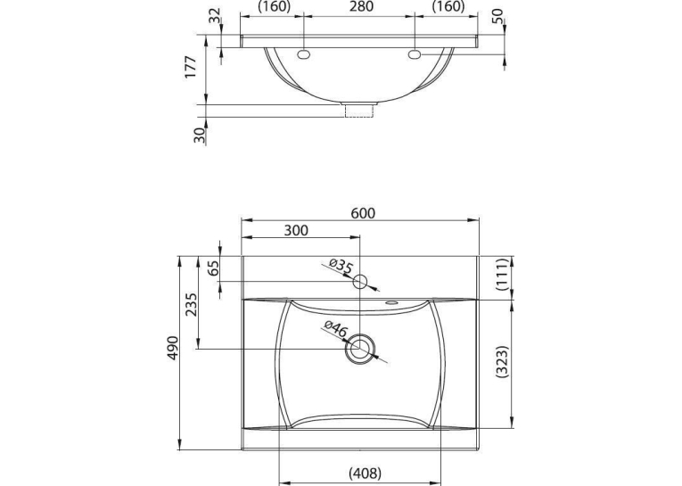 Раковина підвісна Ravak CLASSIC 600, 60x49 см, XJD01160000