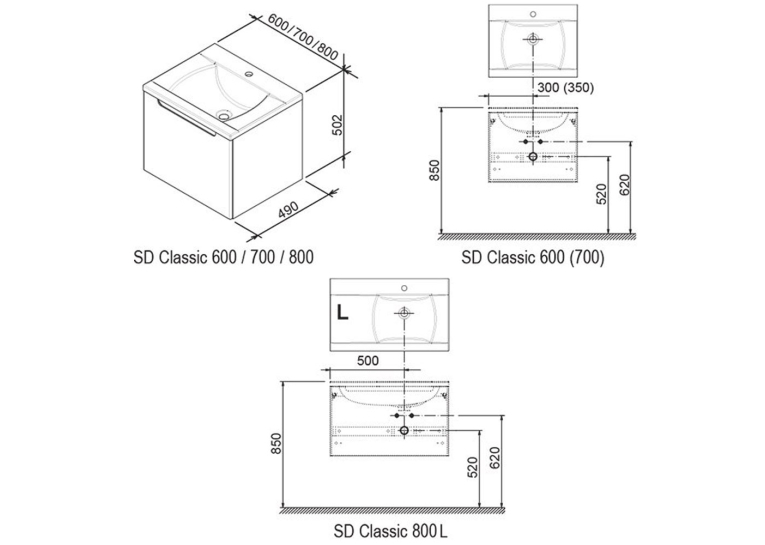 Тумба под умывальник Ravak SD 800-L CLASSIC II белая, X000000910