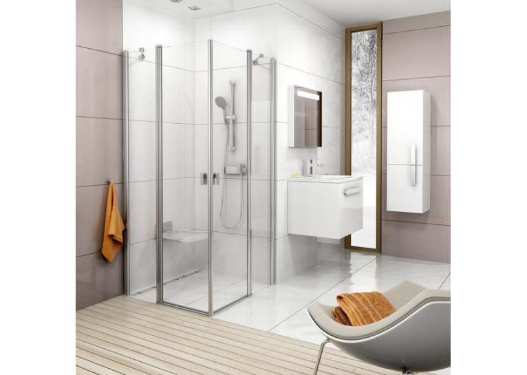 Душова штора Ravak CHROME CRV 2 - 80 Transparent, полірований алюміній, безпечне скло, 1QV40C0