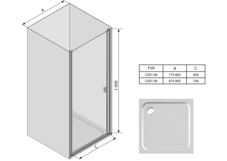 Душові двері Ravak CHROME CSD 1 - 80 Transparent, полірований алюміній, безпечне скло, 0QV40C0