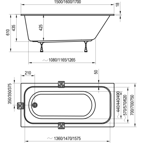 Ванна прямоугольная акриловая Ravak Chrome Slim 170х75 см C741300000