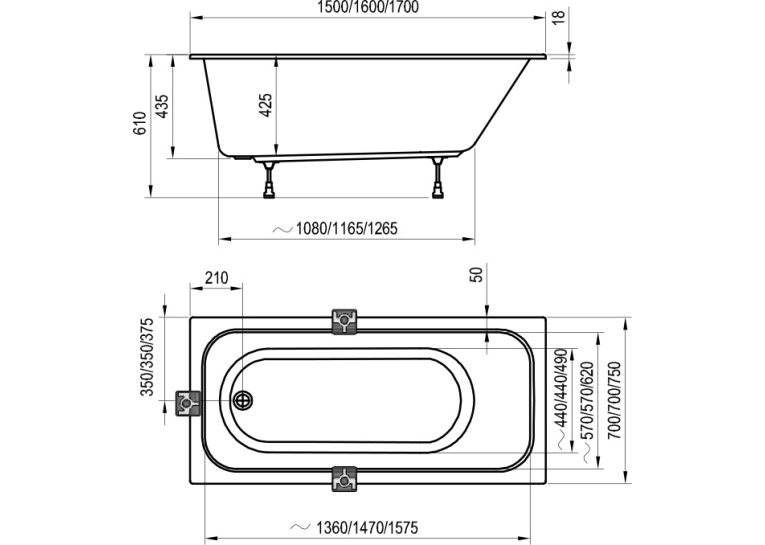 Ванна акрилова прямокутна Ravak Chrome Slim 160х70 см C731300000