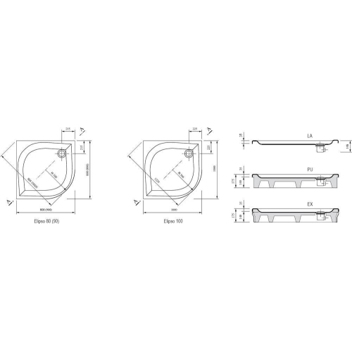 Піддон для душових кабін Ravak GALAXY ELIPSO 90 PAN, напівкруглий, акрил, A227701410 (виставковий зразок)