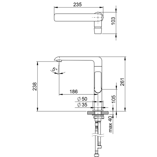 Смеситель для умывальника и кухонной мойки Ravak Flat, без открывания стока, X070125