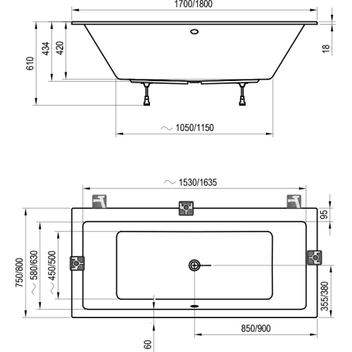 Ванна прямоугольная акриловая Ravak Formy 01 Slim 180х80 см C881300000