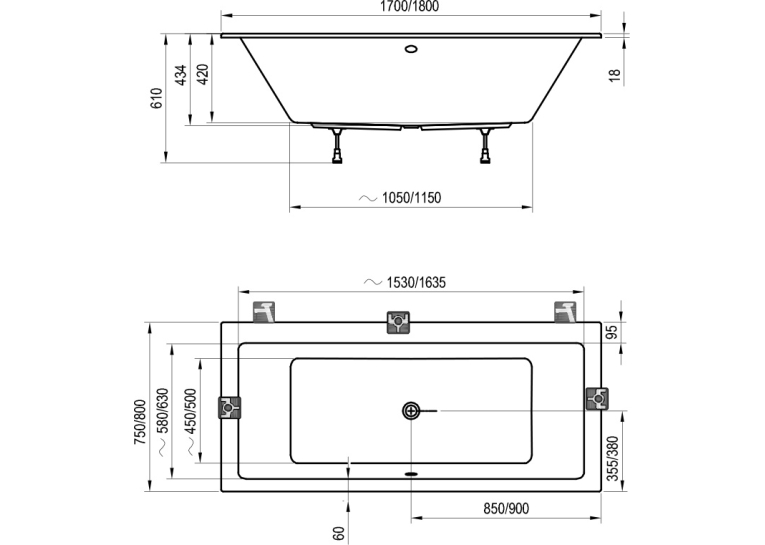Ванна прямоугольная акриловая Ravak Formy 01 Slim 170х75 см C691300000