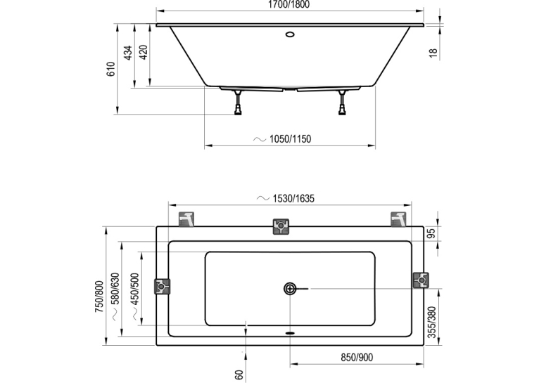 Ванна акрилова прямокутна Ravak Formy 01 Slim 170х75 см C691300000