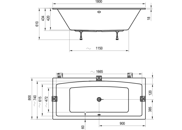 Ванна прямоугольная акриловая Ravak Formy 02 Slim 180х80 см C891300000