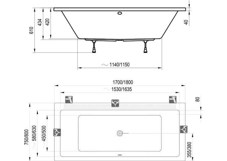 Ванна акрилова прямокутна Ravak Formy 01 170х75 см C691000000
