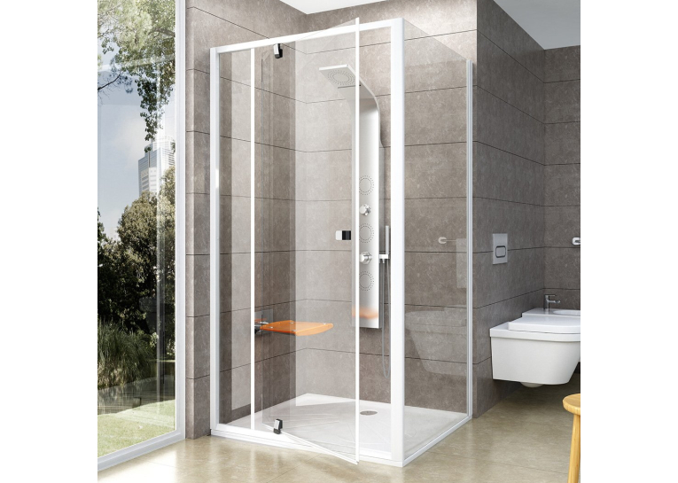 Душові двері Ravak PIVOT PDOP 2 - 120 Transparent, білий профіль, ручка хром, безпечне скло, 03
