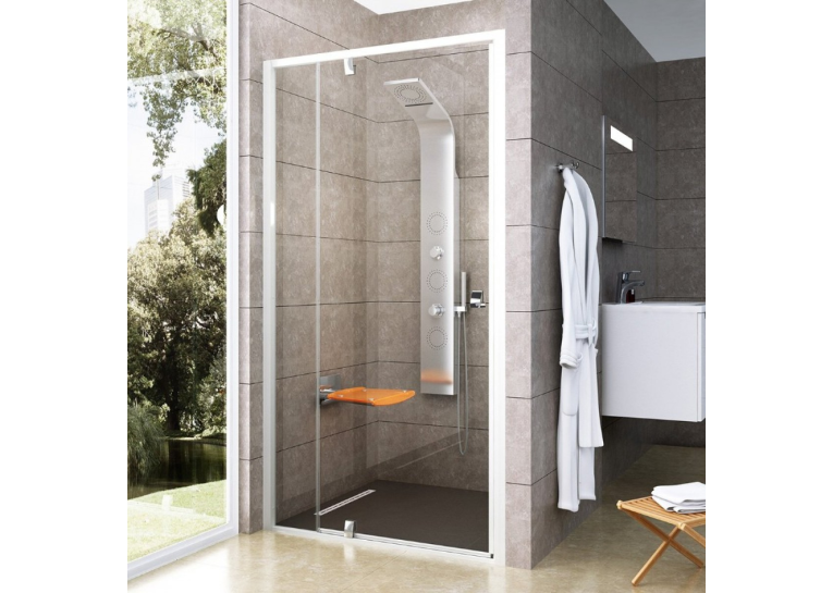 Душові двері Ravak PIVOT PDOP 2 - 120 Transparent, білий профіль, ручка хром, безпечне скло, 03