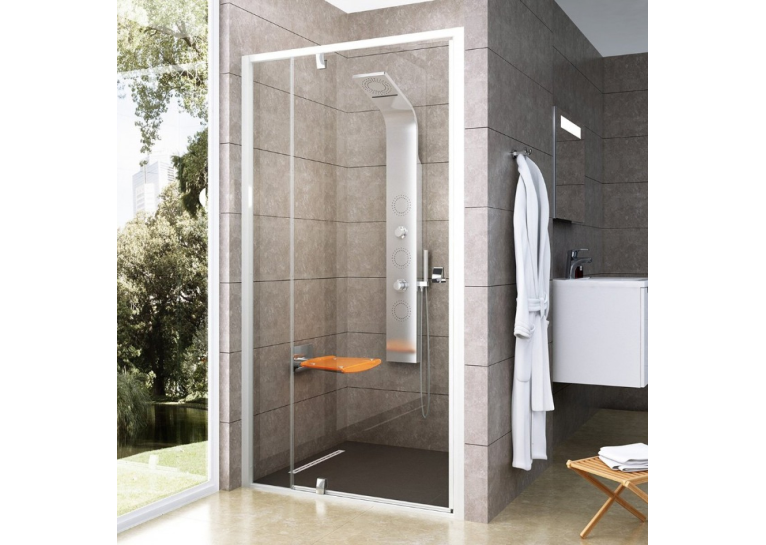 Душові двері Ravak PIVOT PDOP 2 - 120 Transparent, білий профіль, ручка хром, безпечне скло, 03