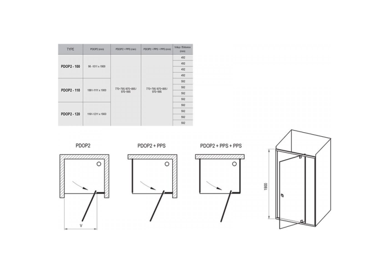 Душові двері Ravak PIVOT PDOP 2 - 120 Transparent, білий профіль, ручка хром, безпечне скло, 03