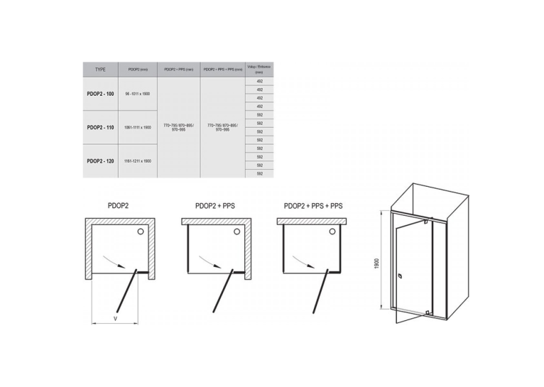 Душові двері Ravak PIVOT PDOP 2 - 120 Transparent, білий профіль, ручка хром, безпечне скло, 03