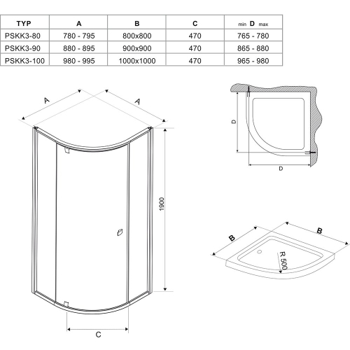 Кутова душова кабіна Ravak PIVOT PSKK 3 - 90 Transparent, скло, полірований алюміній, 37677C00Z