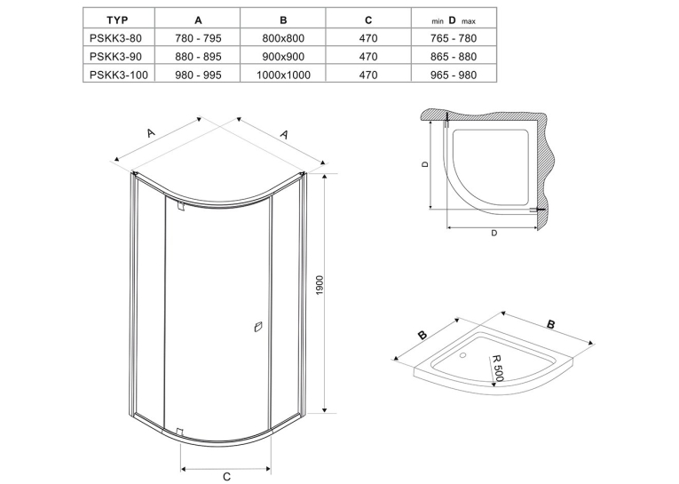  Кутова душова кабіна Ravak PIVOT PSKK 3 - 90 Transparent, скло, полірований алюміній, 37677C00Z1